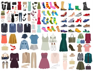 Foto op Plexiglas vector, isolated, set of clothes and shoes © zolotons