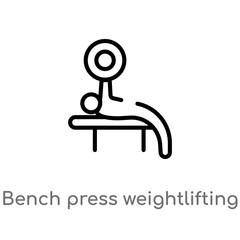 outline bench press weightlifting vector icon. isolated black simple line element illustration from gym and fitness concept. editable vector stroke bench press weightlifting icon on white background