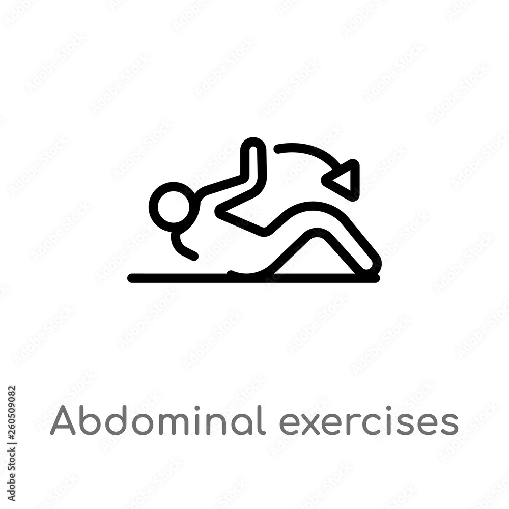 Poster outline abdominal exercises vector icon. isolated black simple line element illustration from gym an