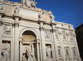 Trevi fountain in the morning, Rome, Italy. Rome baroque architecture and landmark. Rome Trevi fountain is one of the main attractions of Rome and Italy
