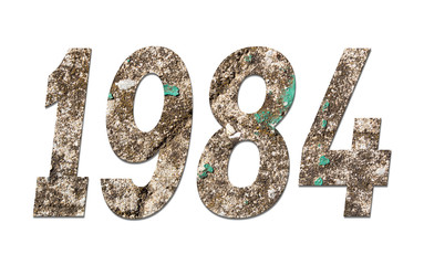 Year 1984  with old concrete wall on white background