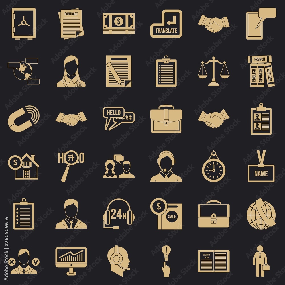 Poster important discussion icons set. simple style of 36 important discussion vector icons for web for any
