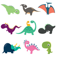 Funny cartoon dinosaurs collection. Vector illustration