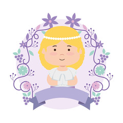 little girl with wreath flowers first communion
