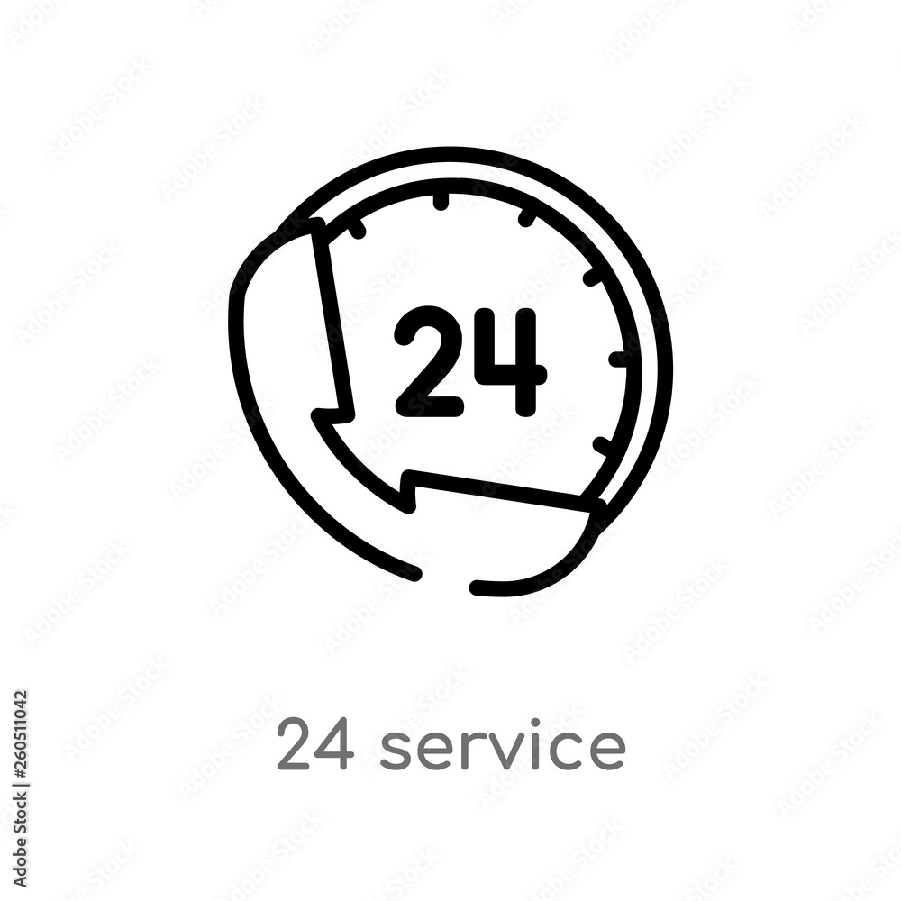 Aufkleber outline 24 service vector icon. isolated black simple line element illustration from hotel concept. 