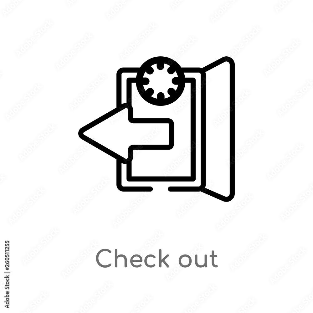 Poster outline check out vector icon. isolated black simple line element illustration from accommodation co