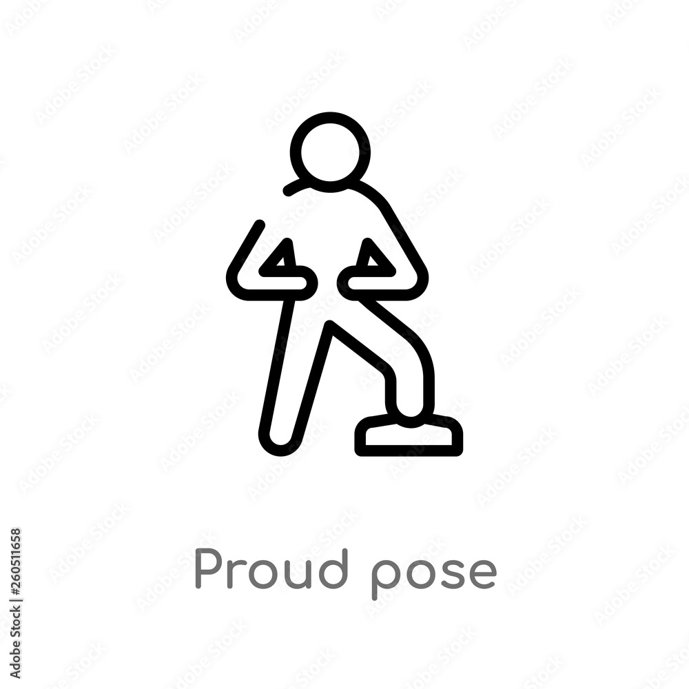 Poster outline proud pose vector icon. isolated black simple line element illustration from humans concept.