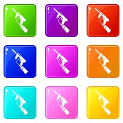 Paintball gun charging icons set 9 color collection isolated on white for any design