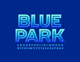 Vector logotype Blue Park with gradient color Alphabet Letters and Numbers. Creative modern Font