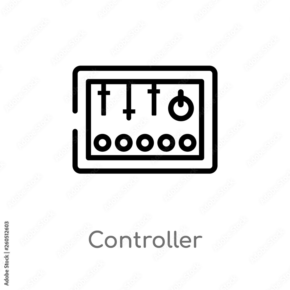 Poster outline controller vector icon. isolated black simple line element illustration from industry concep