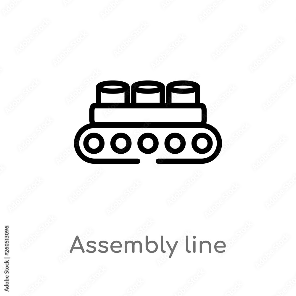 Poster outline assembly line vector icon. isolated black simple line element illustration from industry con