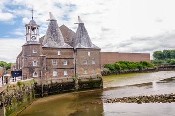 Three Mill Lane at low tide Bromley by Bow on the Rive Lee,London, England, UK