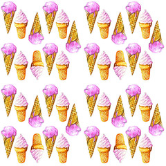 seamless pattern dessert sweetness food ice creamwatercolor illustration