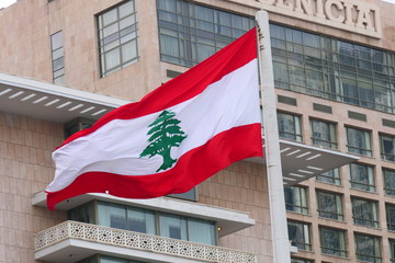 The Lebanese Flag waving strong in the air
