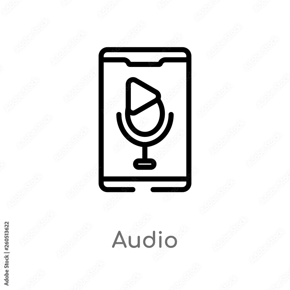 Poster outline audio vector icon. isolated black simple line element illustration from mobile app concept. 