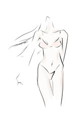 Young sexy woman in lingerie. Sketch, vector
