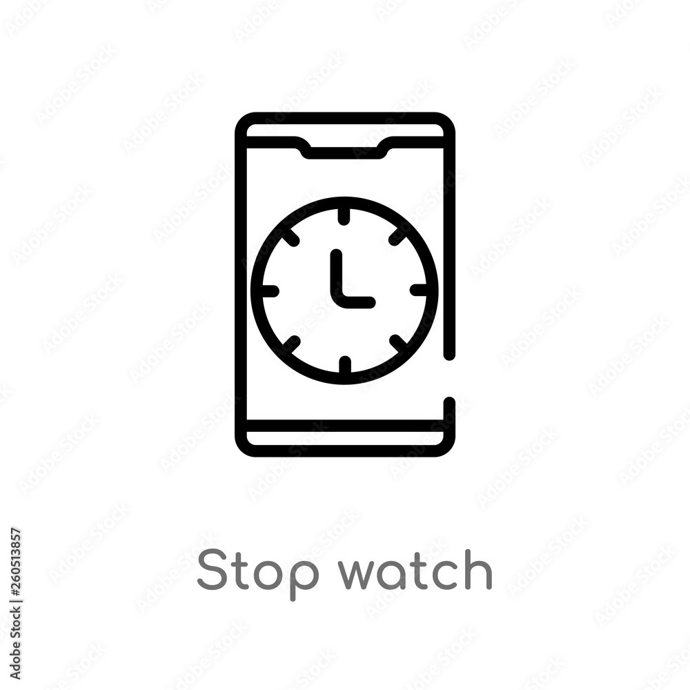 Poster outline stop watch vector icon. isolated black simple line element illustration from mobile app conc