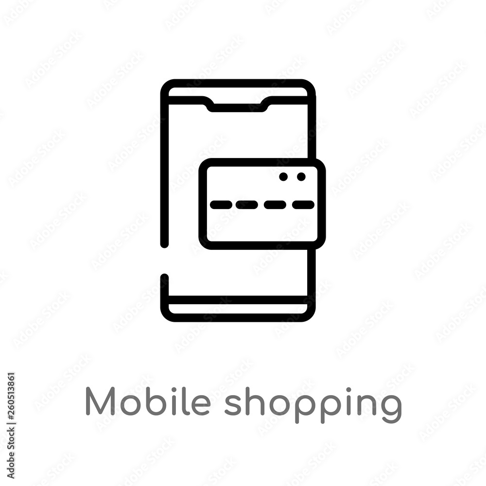 Poster outline mobile shopping vector icon. isolated black simple line element illustration from mobile app