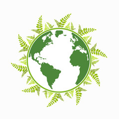  Green earth ,Green leaf paper art. white background