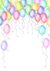 Happy holiday background. Watercolor hand drawn template for greeting cards with balloons.