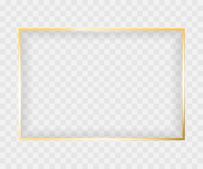 Gold shiny glowing rectangle frame isolated on transparent background. Vector border for creative design