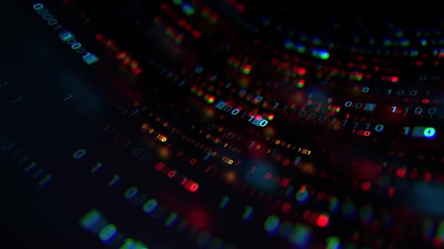    3d abstract render binary background. Zero and one code digits lines. Rendered with depth of field. Loopable animation.