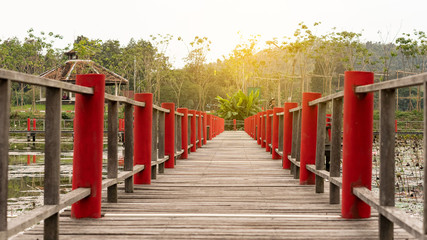 Red wooden bridge