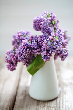 Lilac flowers in white vase