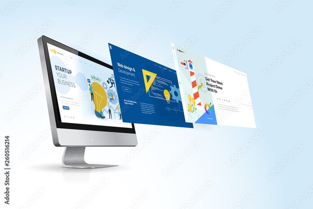Poster web design template. vector illustration concept of website design and development, app development,