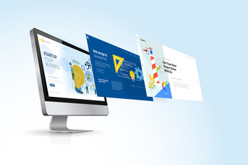 Web design template. Vector illustration concept of website design and development, app development, seo, business presentation, marketing.
