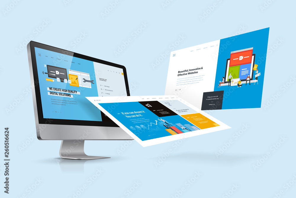 Poster web design template. vector illustration concept of website design and development, app development,