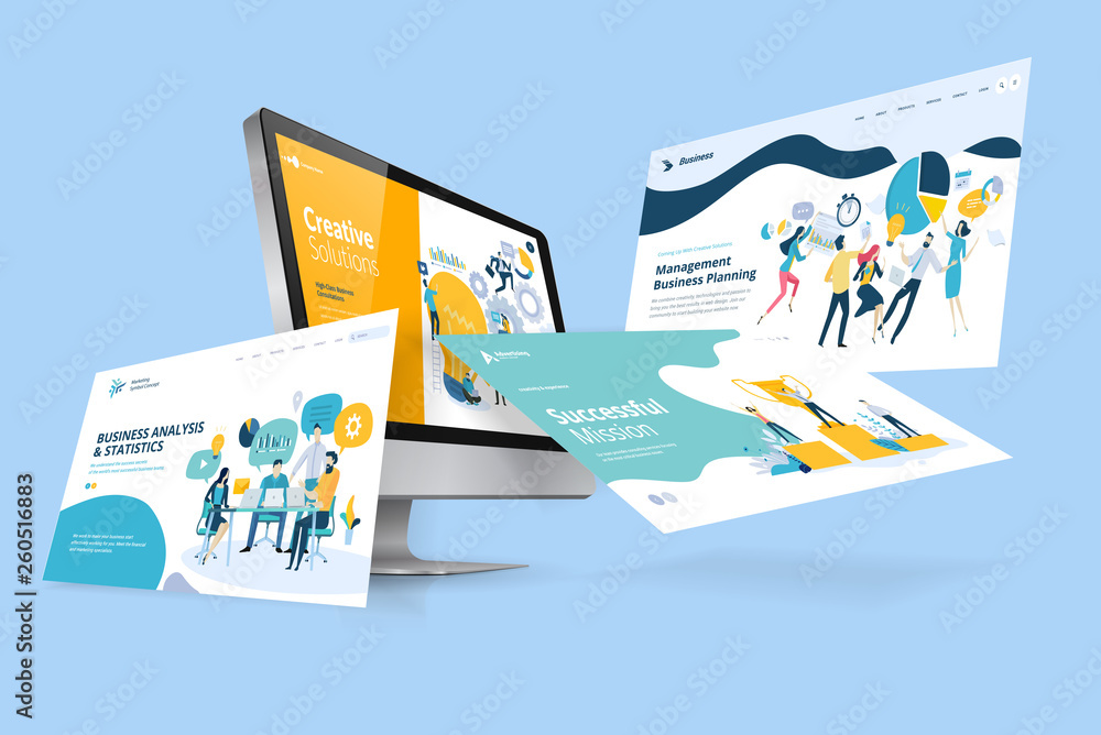 Wall mural web design template. vector illustration concept of website design and development, app development,
