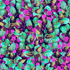 abstract plants of light blue and violet colors painted with watercolor