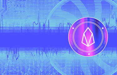 Eos digital crypto currency. Сoin on the background of stock indexes. Cyber money. - 260517299