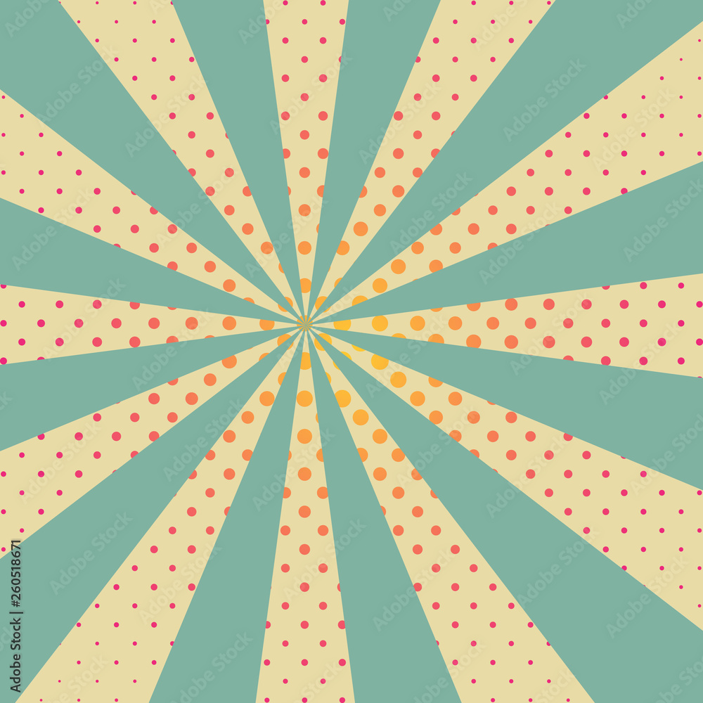 Aufkleber background with retro rays and red dots