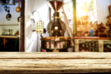 Wooden old desk of free space for your decoration and coffee machine 