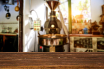 Wooden old desk of free space for your decoration and coffee machine 