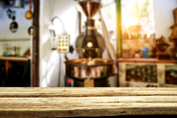 Wooden old desk of free space for your decoration and coffee machine 