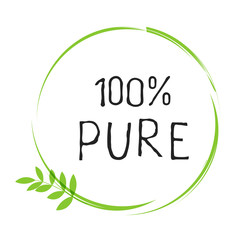 100 Pure label and high quality product badges. Bio healthy Eco food organic, bio and natural product icon. Emblems for cafe, packaging etc. Vector