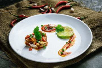 Top view Spicy Canned Sardine Salad