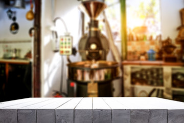 Wooden old desk of free space for your decoration and coffee machine 