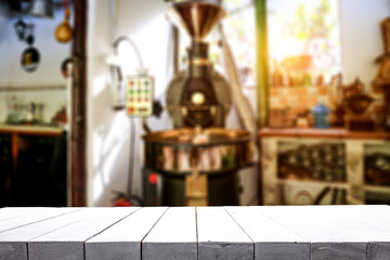 Wooden old desk of free space for your decoration and coffee machine 