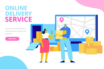 Online delivery service concept. Online order tracking. Flat  illustration concept for digital marketing and business promotion.