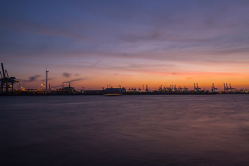 Fototapeta na wymiar Container port in Hamburg, Germany at night