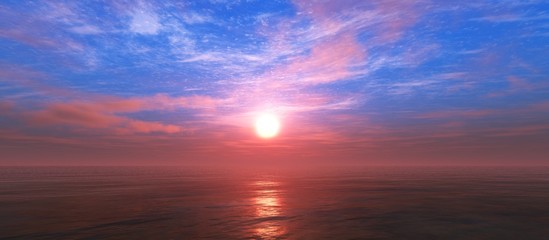 Beautiful sunset over the water surface, sea sunrise, ocean sunset