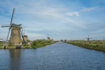 Fototapeta na wymiar Unesco mills of Kinderdijk, The Netherlands. Space for text