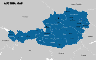 Highly detailed political Austria map