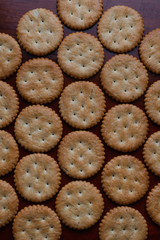 Crackers on wooden table