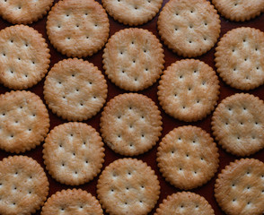 Crackers on wooden table