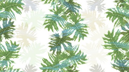 Naklejka na ściany i meble Exotic tropic plants. Monstera, palm tree, liana. Floral seamless pattern. Design element for packaging, textile, wallpaper, cover.